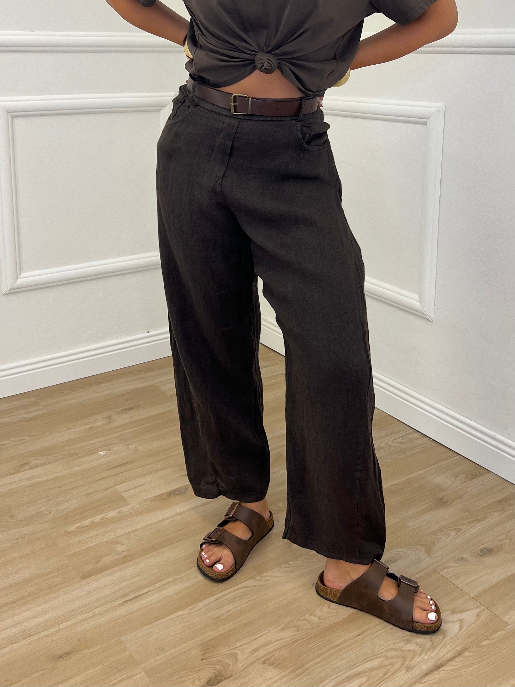 Pantalone Balloon Lino 6135 Moro
