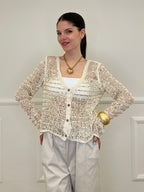 Cardigan In Cotone Con Paillettes 28142 Ecru