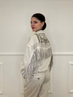 Giacca Denim con Frange e Ricami 9597 Beige