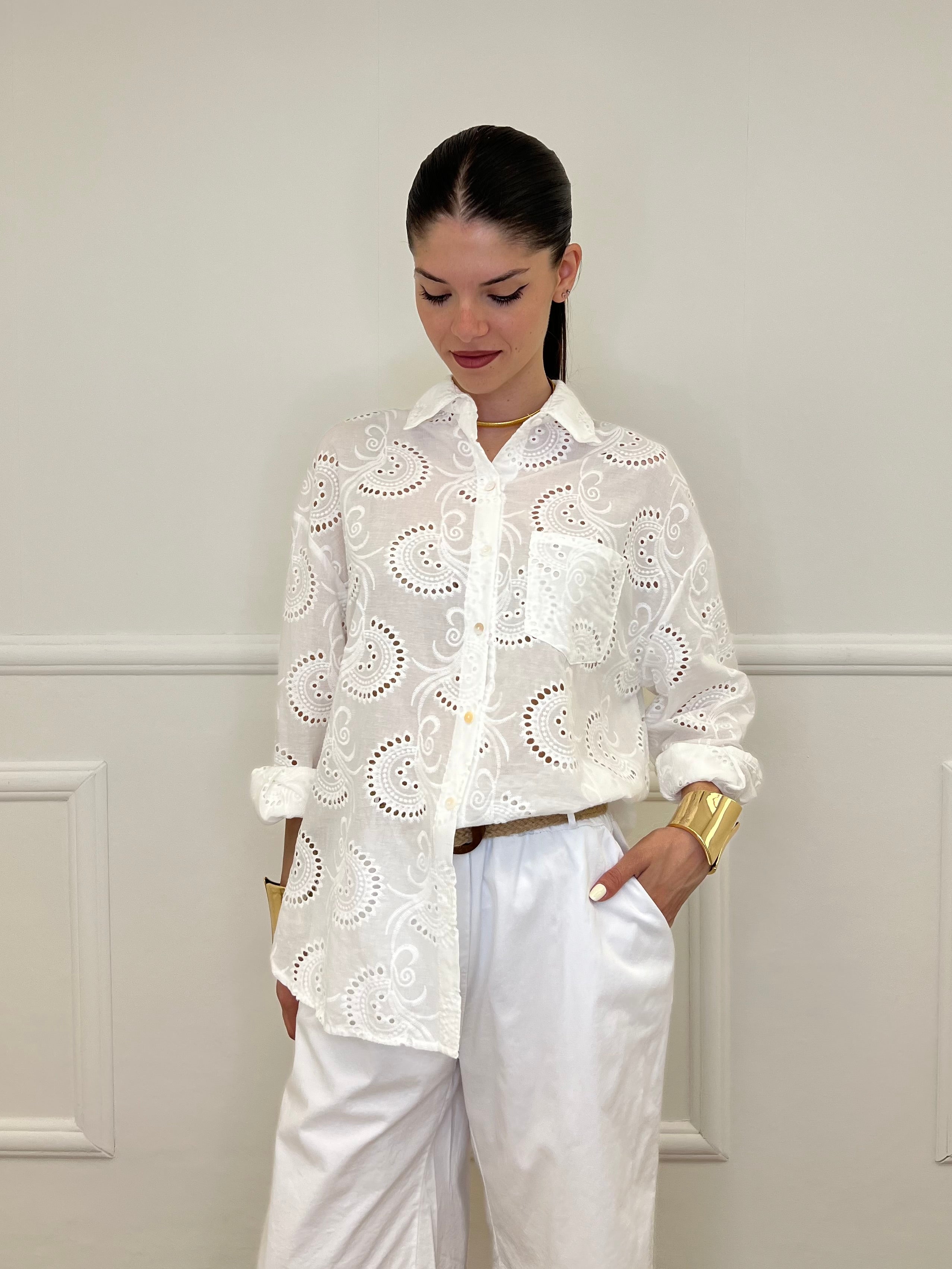 Camicia Over Sangallo Tasca 32020 Bianco