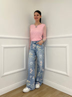 Jeans Floreale T901 Azzurro