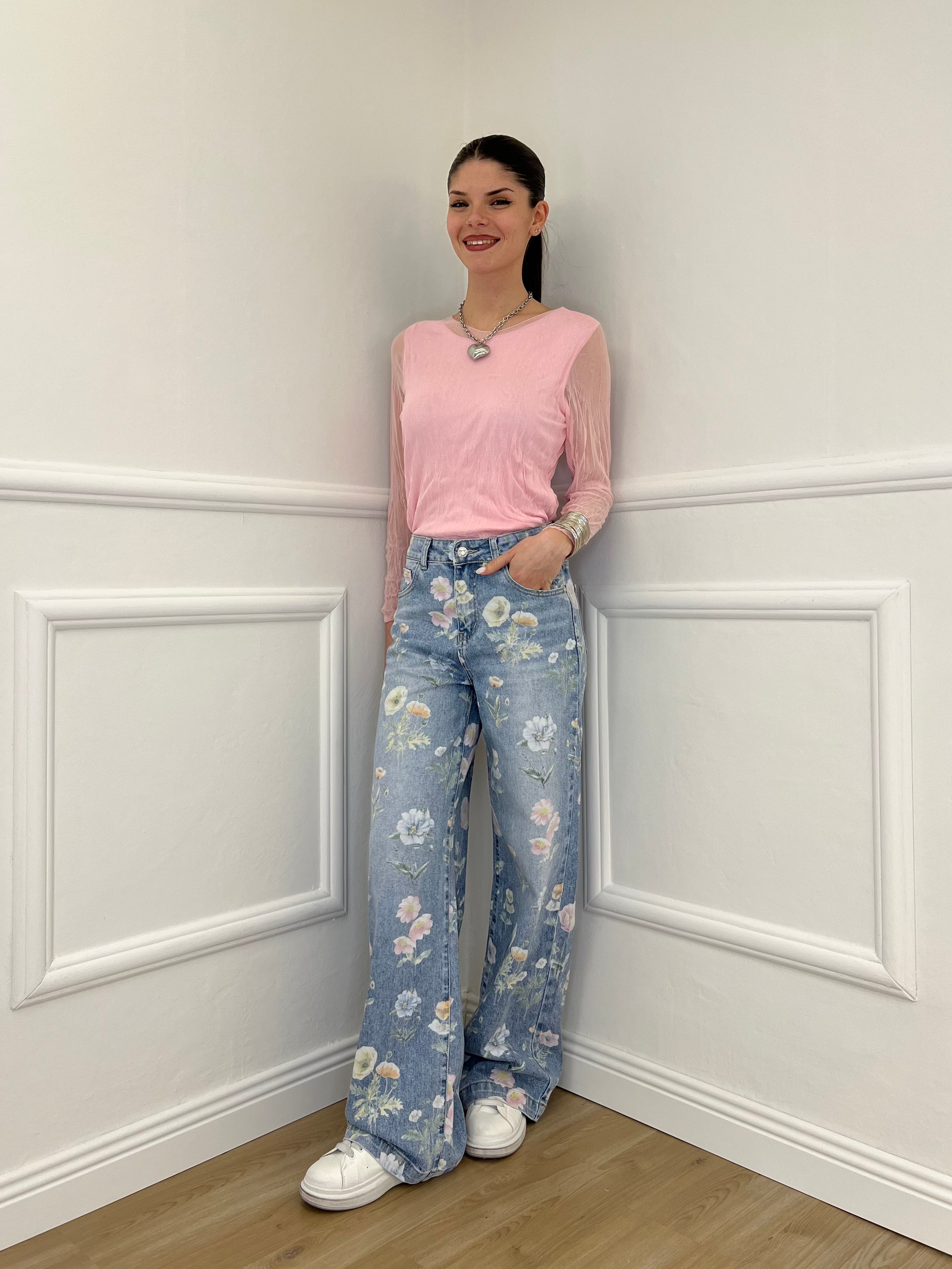 Jeans Floreale T901 Azzurro