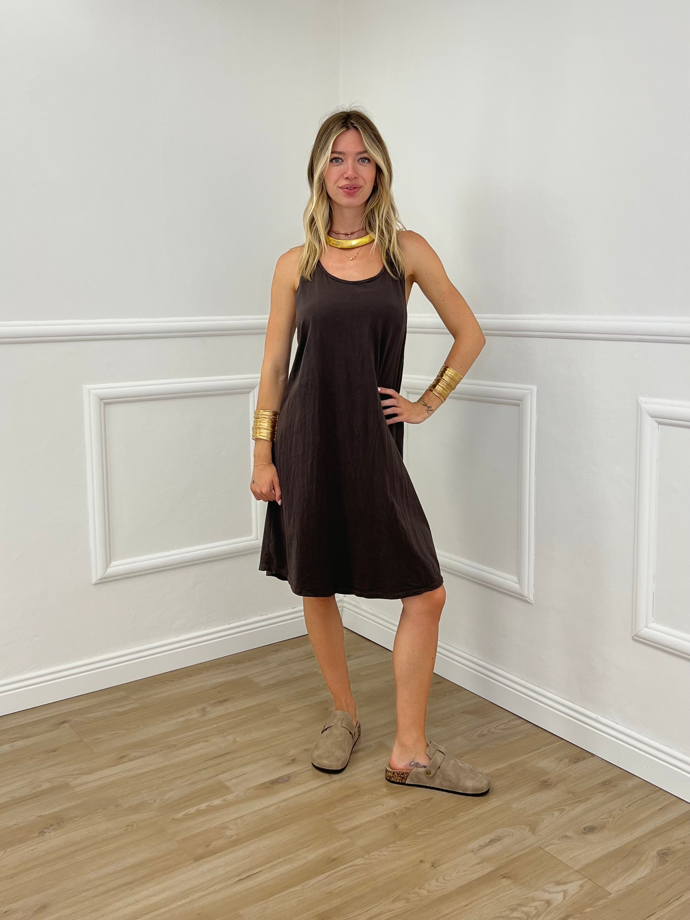 Vestito Cotone Cut Out A0894 Marrone