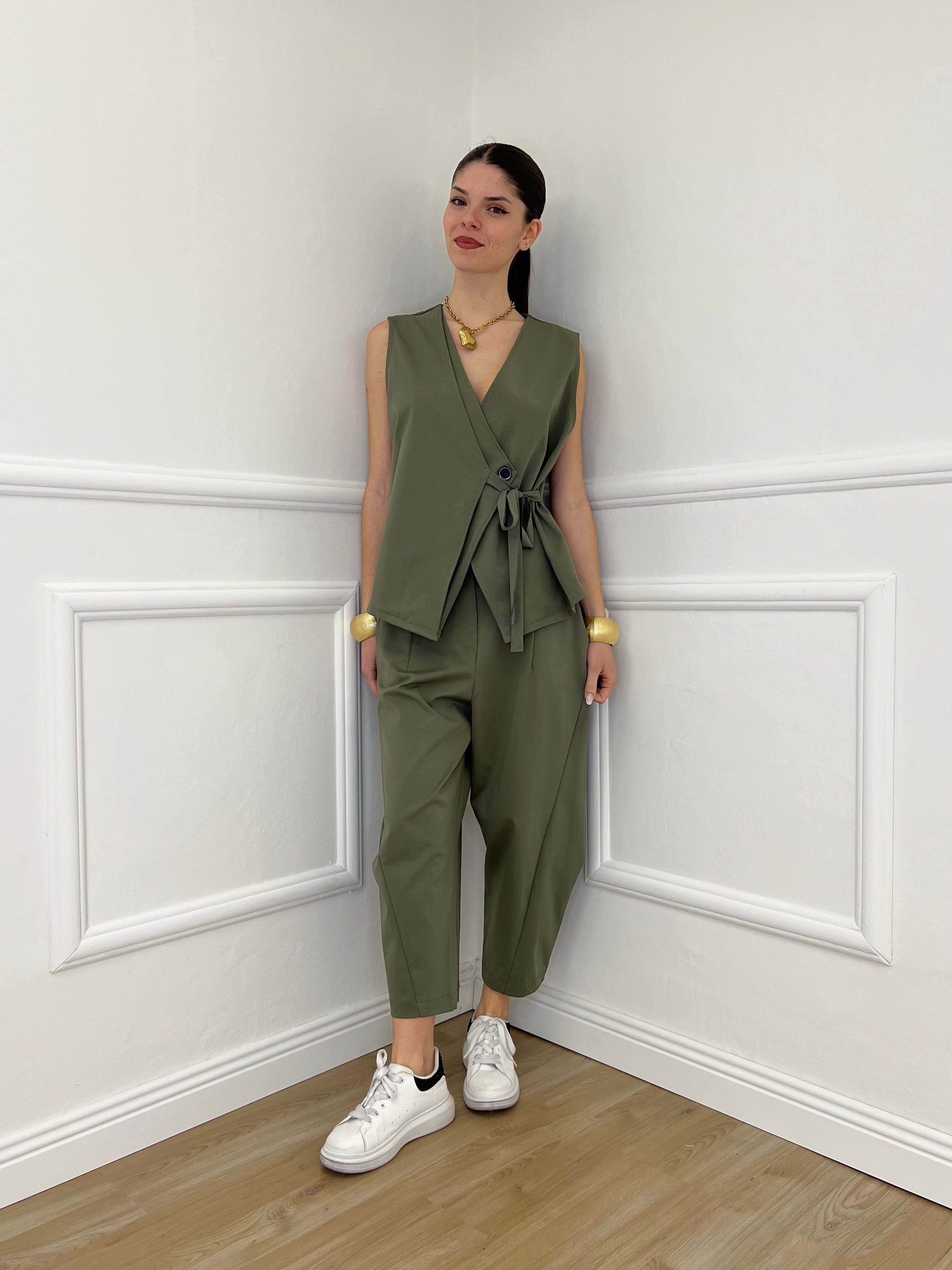 Pantalone Balloon Punto Milano 9516 Verde Militare