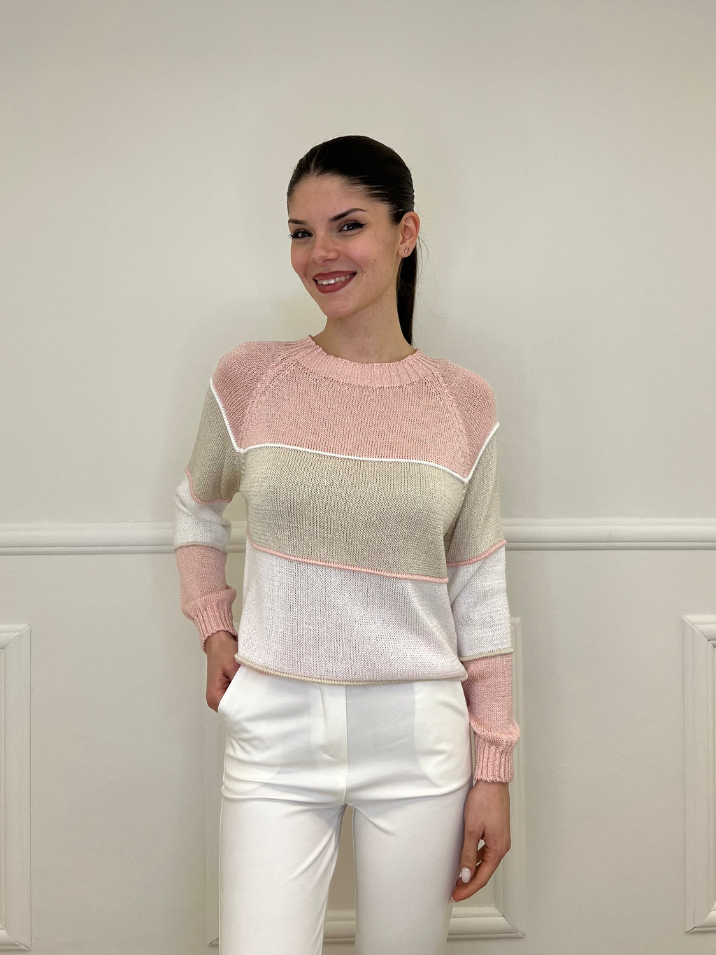 Maglia a Righe Profili 25031 Rosa