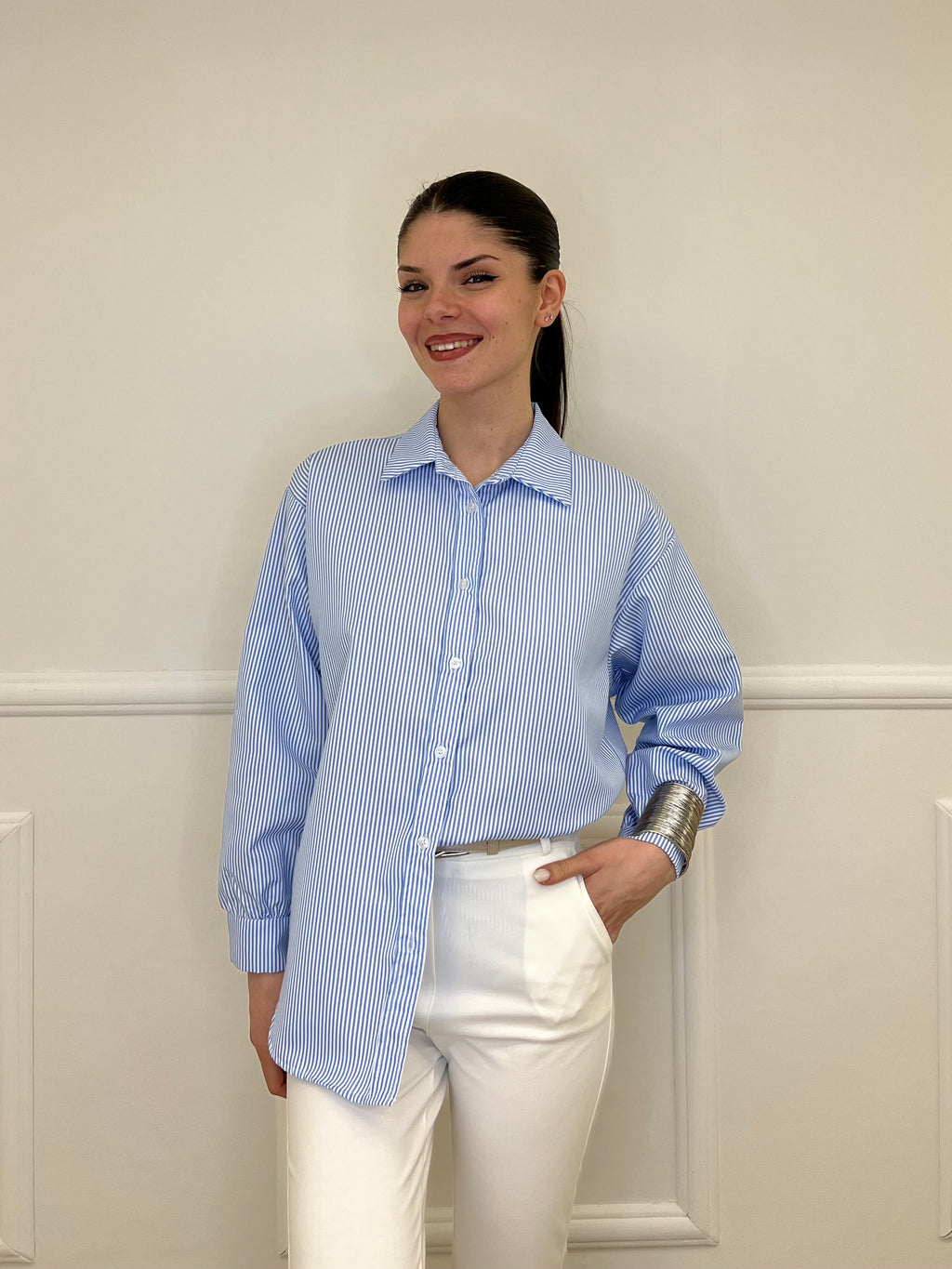 Camicia No Vabbè a Righe 5081 Azzurro