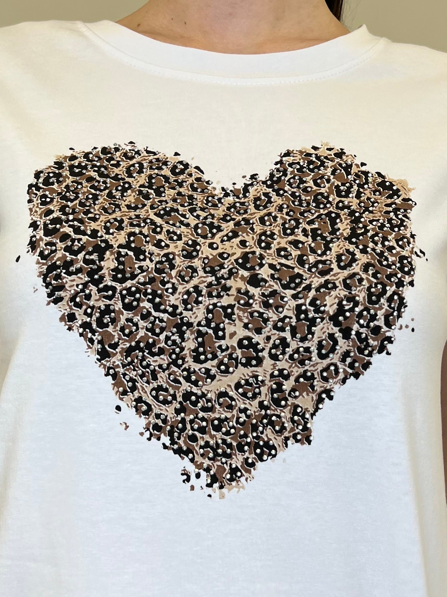T-shirt Cuore Animalier Strass