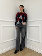 Maglia Over Losanghe L8075 Bordeaux