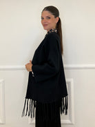 Cardigan Frange DL7296 Nero - Bazar Abbigliamento