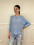 Maglia Lurex Scollo Goccia 645 Azzurro