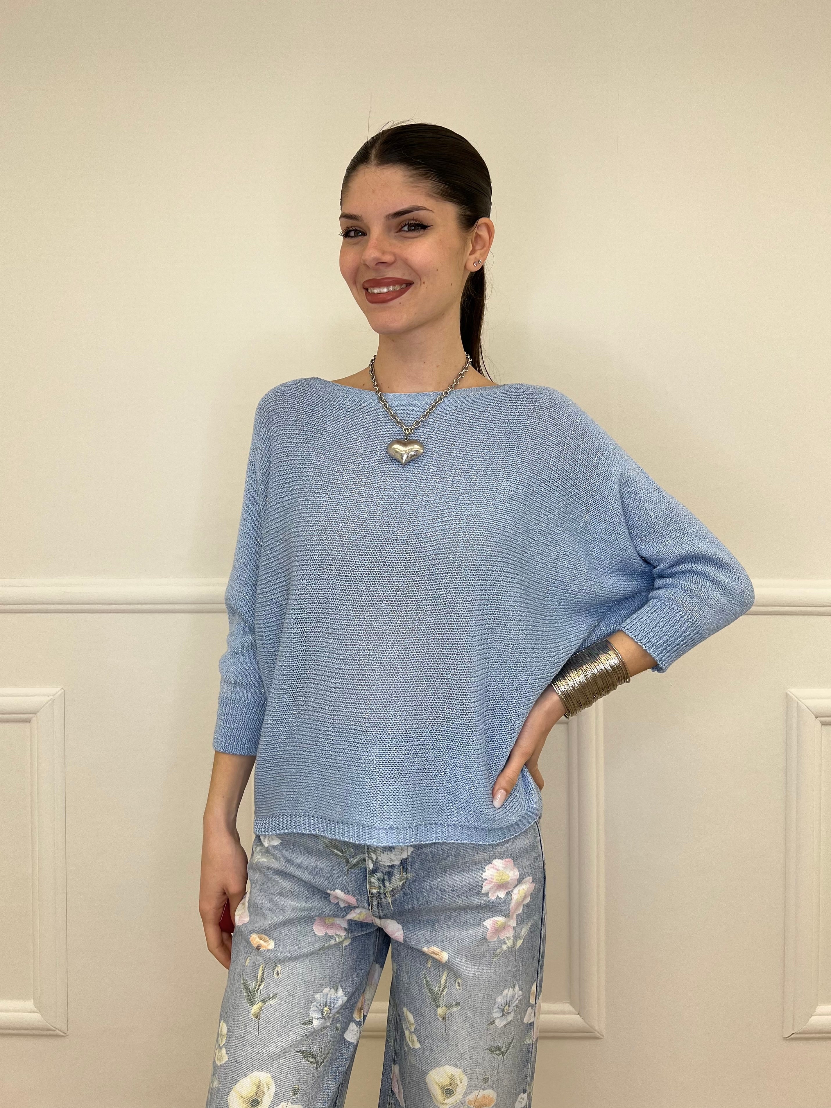 Maglia Lurex Scollo Goccia 645 Azzurro