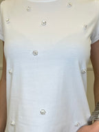 T-shirt Fiori Paillettes e Cristalli 5256 Bianco