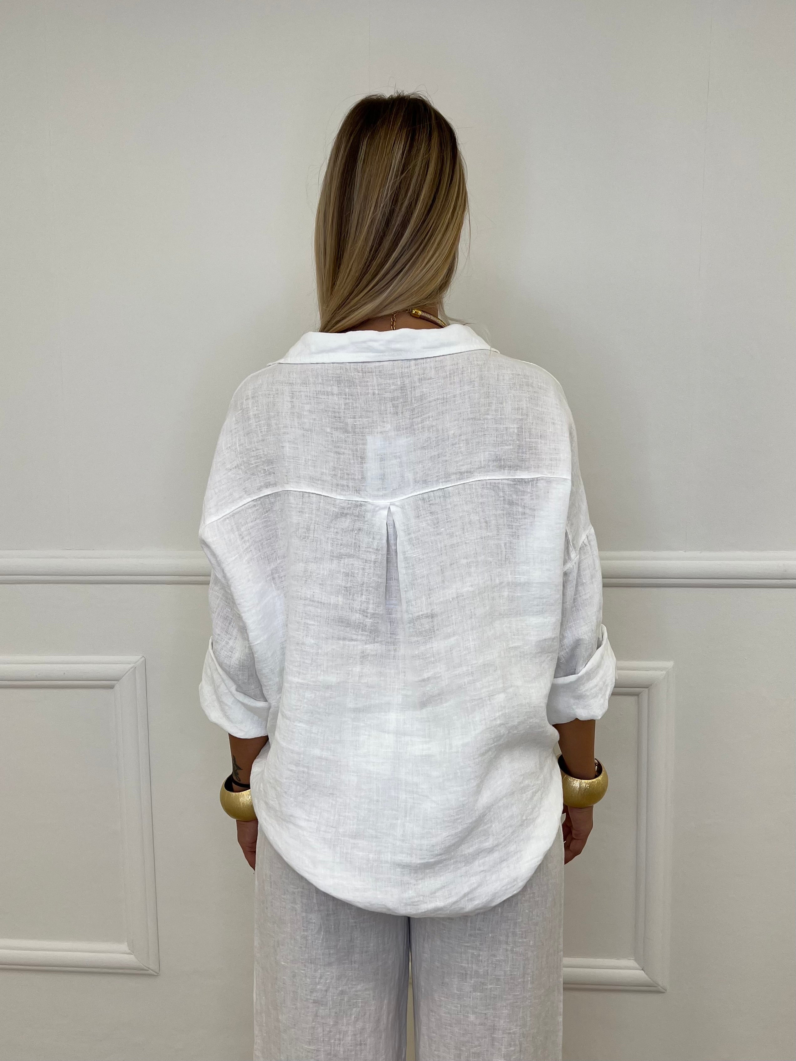 Camicia Scatoletta Lino 89303 Bianco