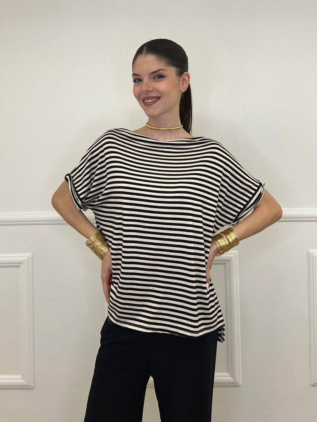 Maglia Barchetta Righe 2628 Nero e Ecru