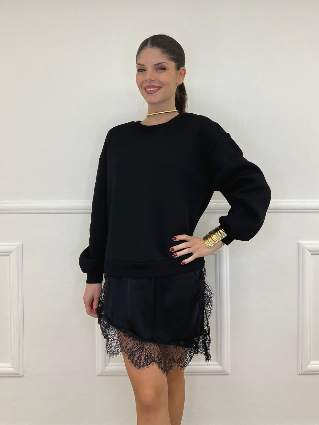 Felpa con Pizzo Lumina LD3849 Nero