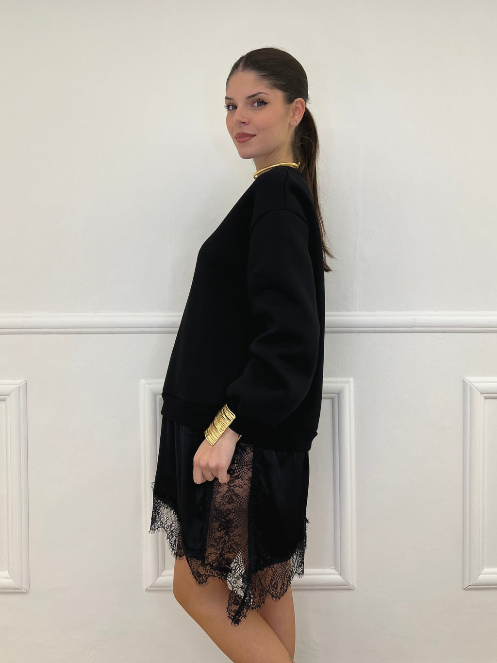 Felpa con Pizzo Lumina LD3849 Nero