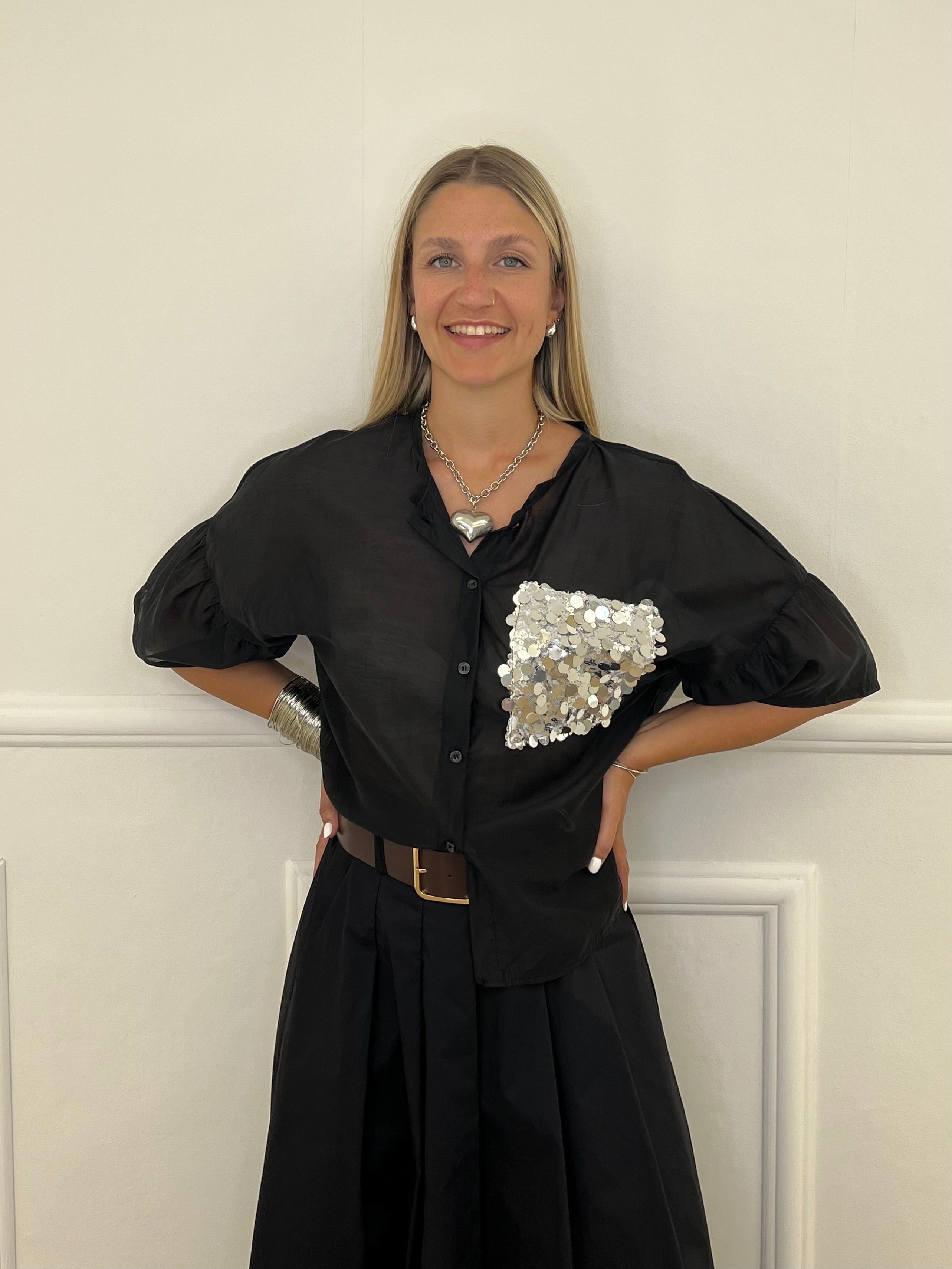 Camicia Tasca Paillettes 672-150 Nero