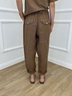 Pantalone Baggy Lino Coulisse 825772 Khaki