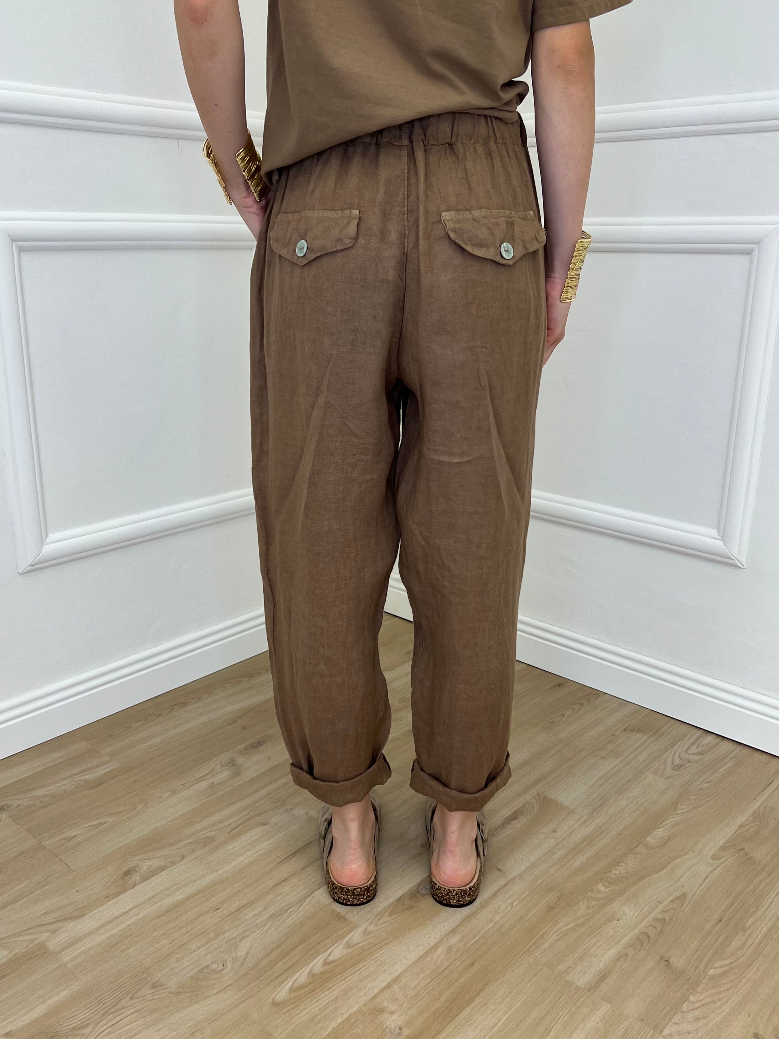 Pantalone Baggy Lino Coulisse 825772 Khaki