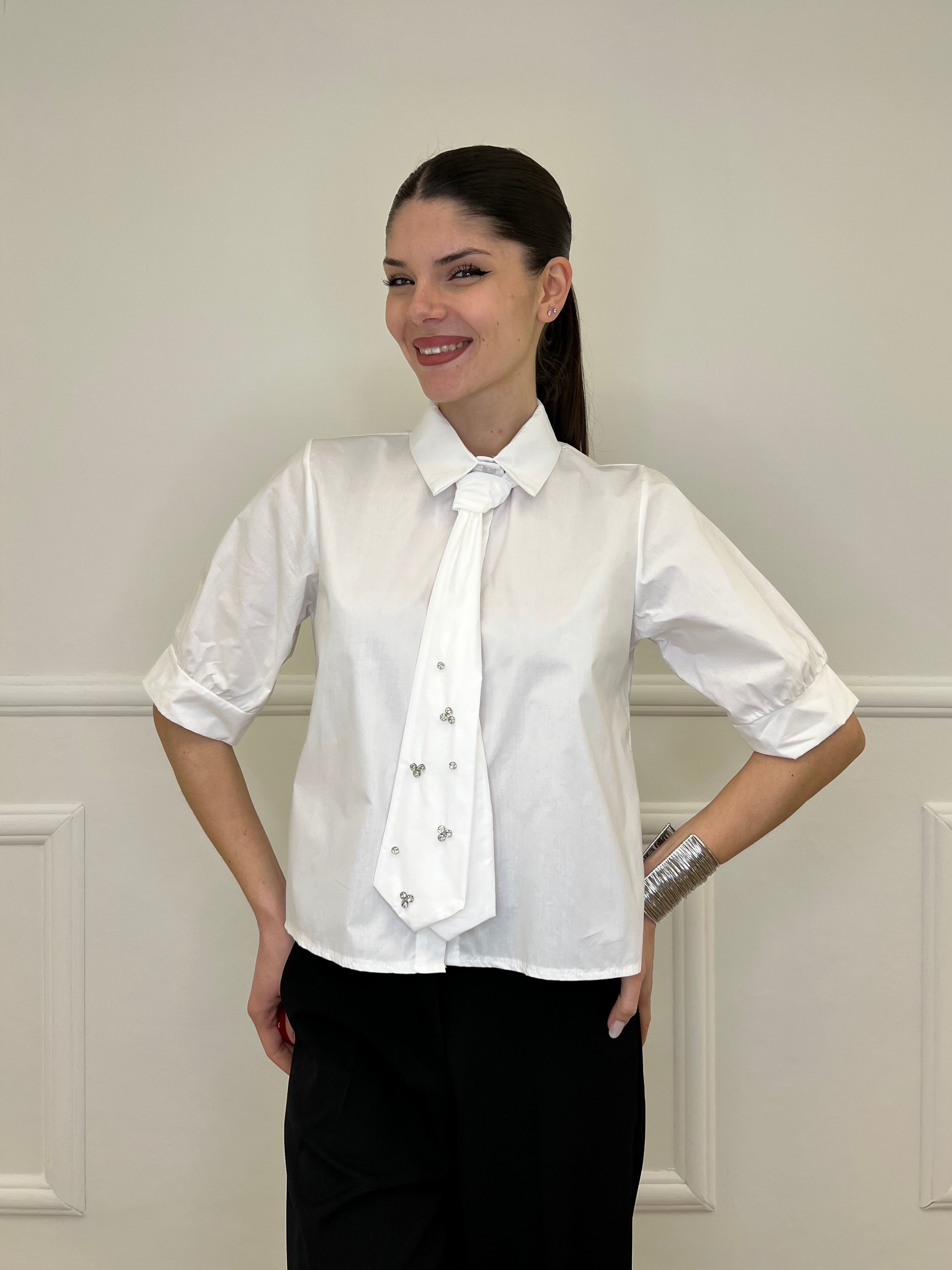 Camicia Con Cravatta Strass 15016 Bianco