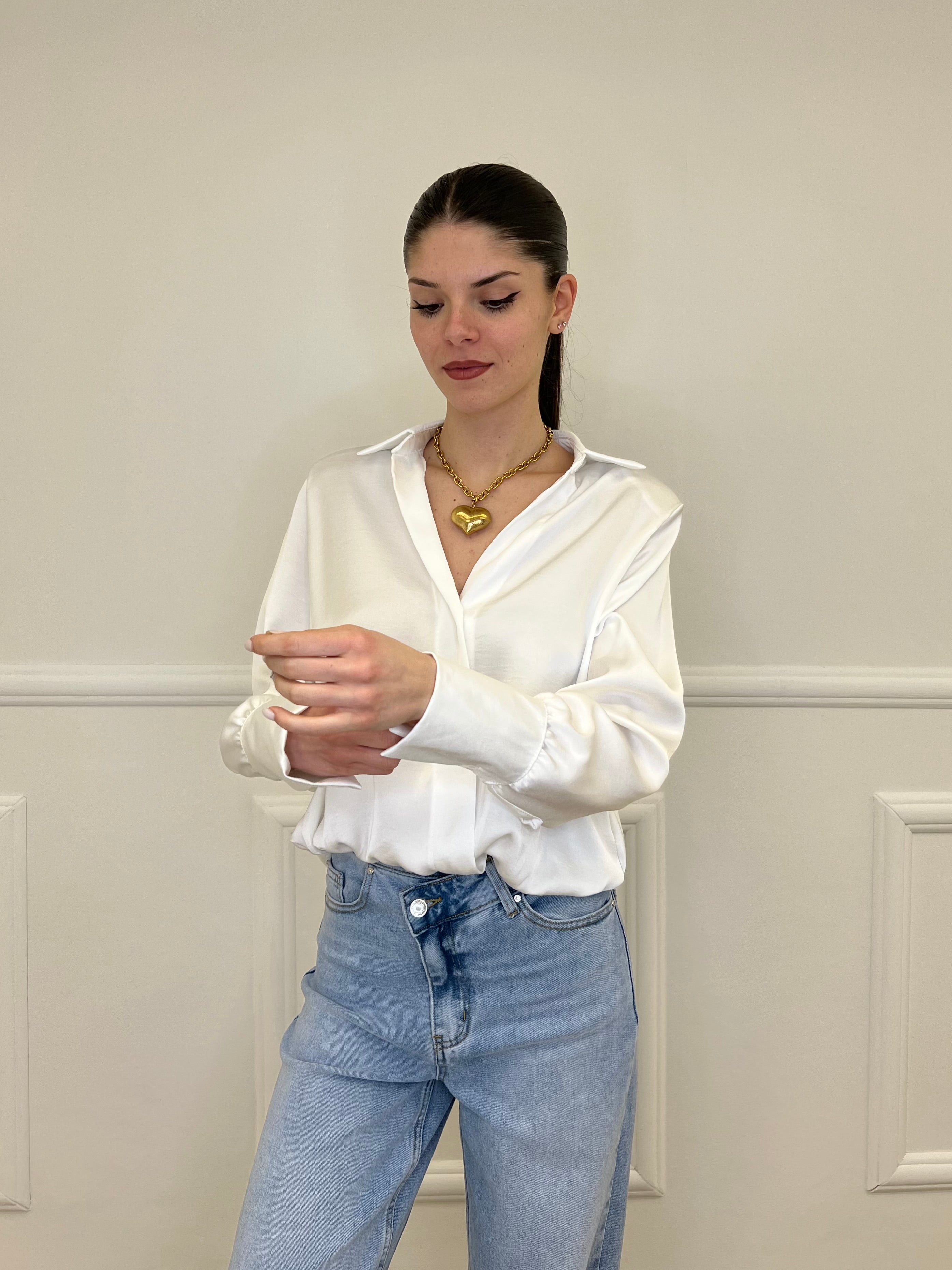 Blusa In Satin Con Spalline 10277 Bianco