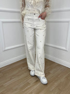 Jeans Fiori Ricamati 5387 Panna