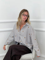 Camicia Cuori Ricamati 1255 Marrone
