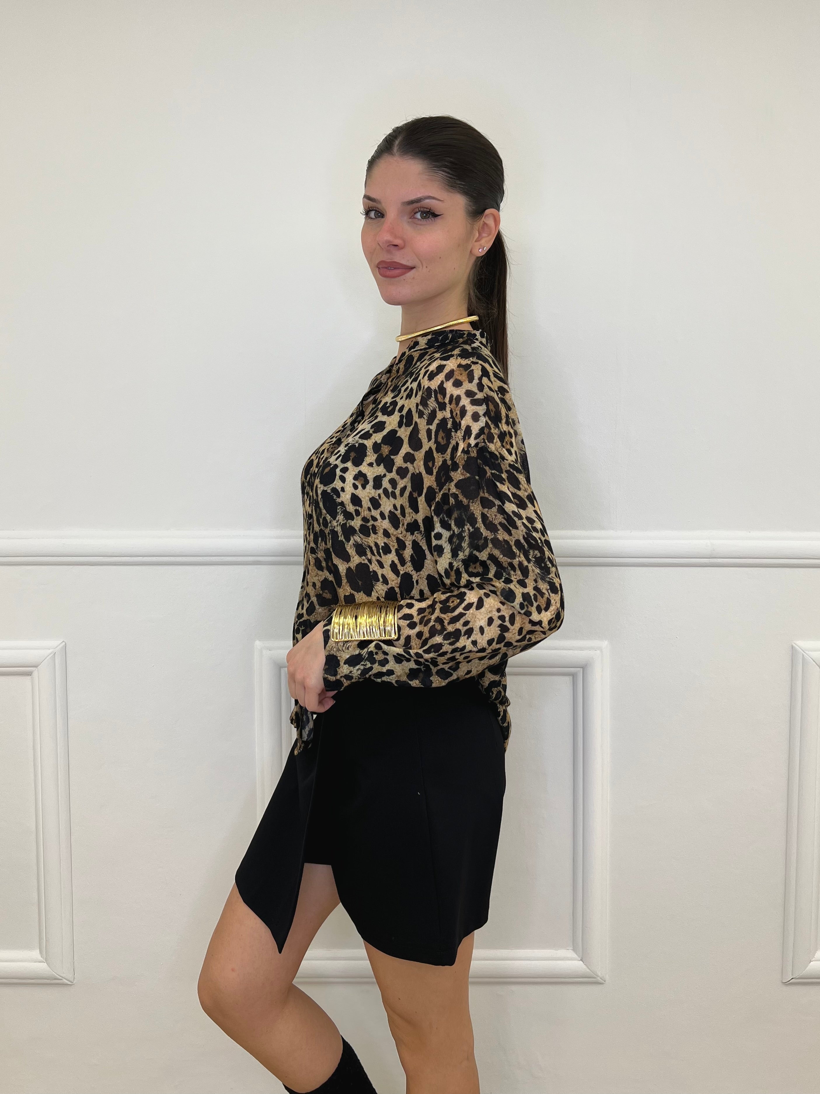 Camicia Maculata Misto Lana T1138 Nero