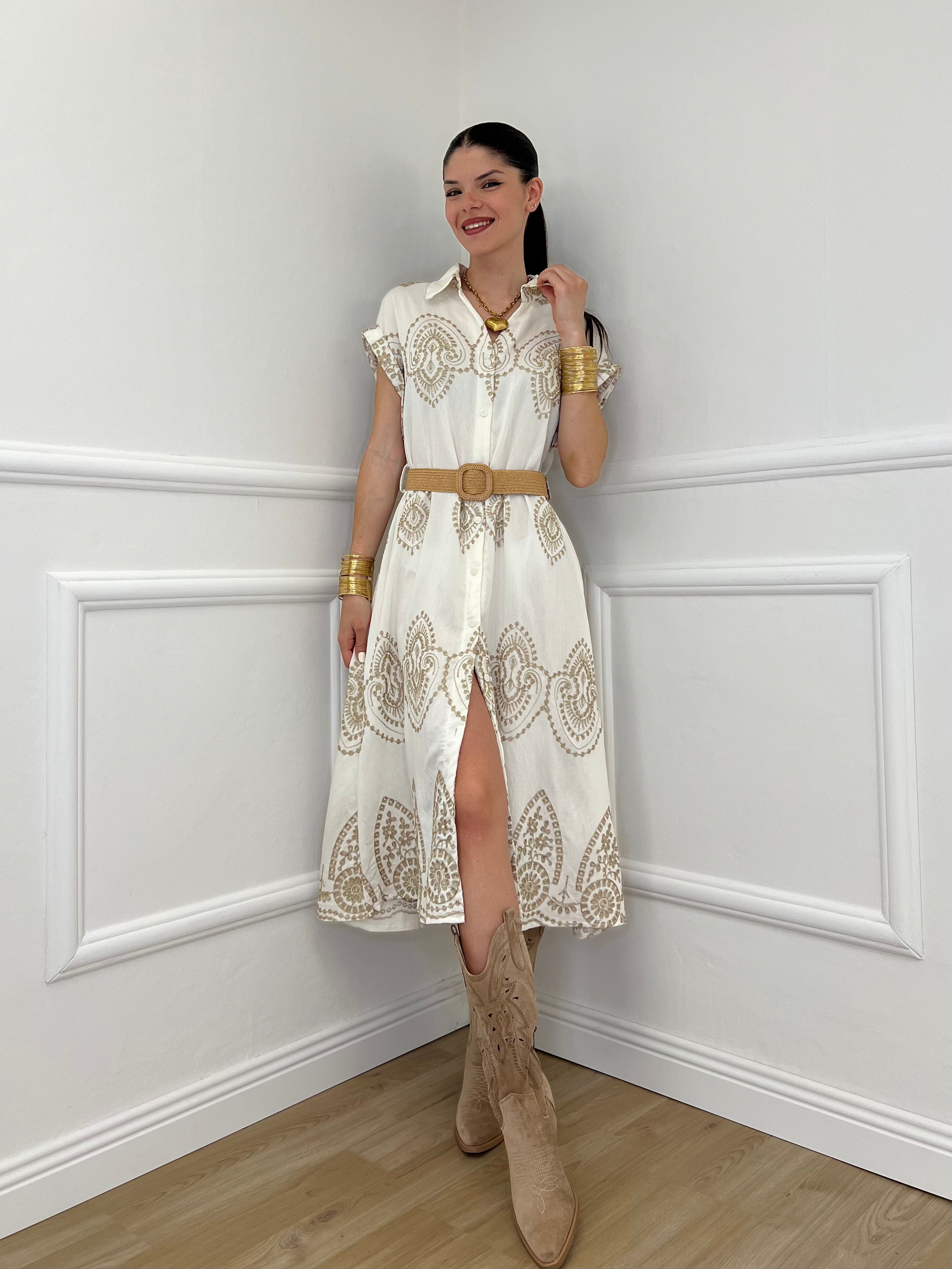 Abito Aletta Ricami Lurex 18148 Panna