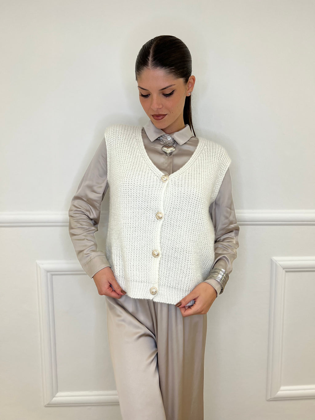 Gilet Effetto Mohair 8889 Bianco