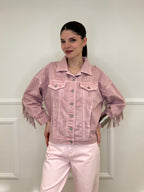 Giacca Denim con Frange e Ricami 9597 Rosa