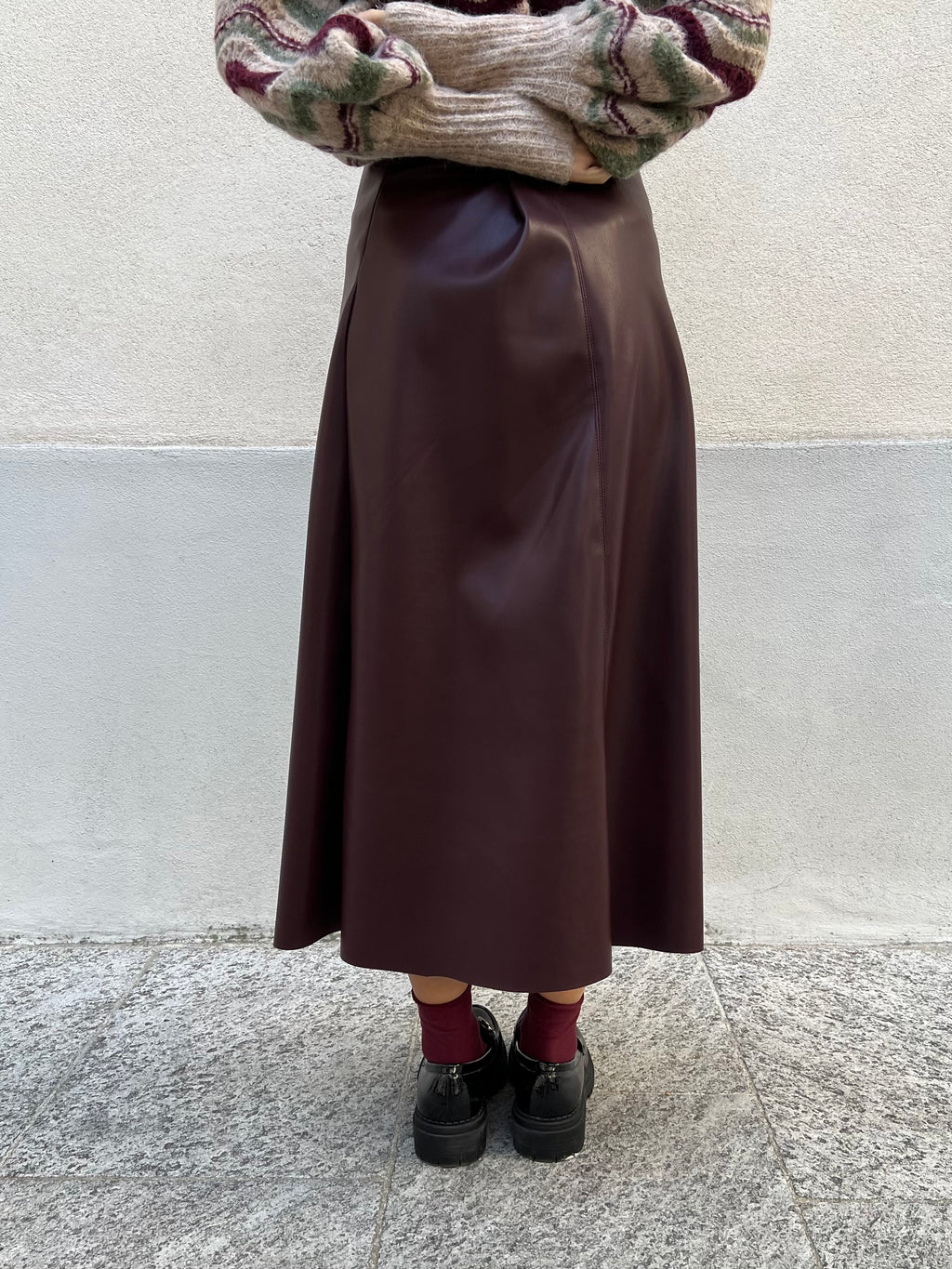 Gonna Midi Ecopelle 8066 Burgundy