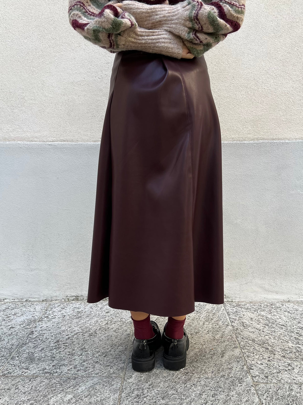 Gonna Midi Ecopelle 8066 Burgundy