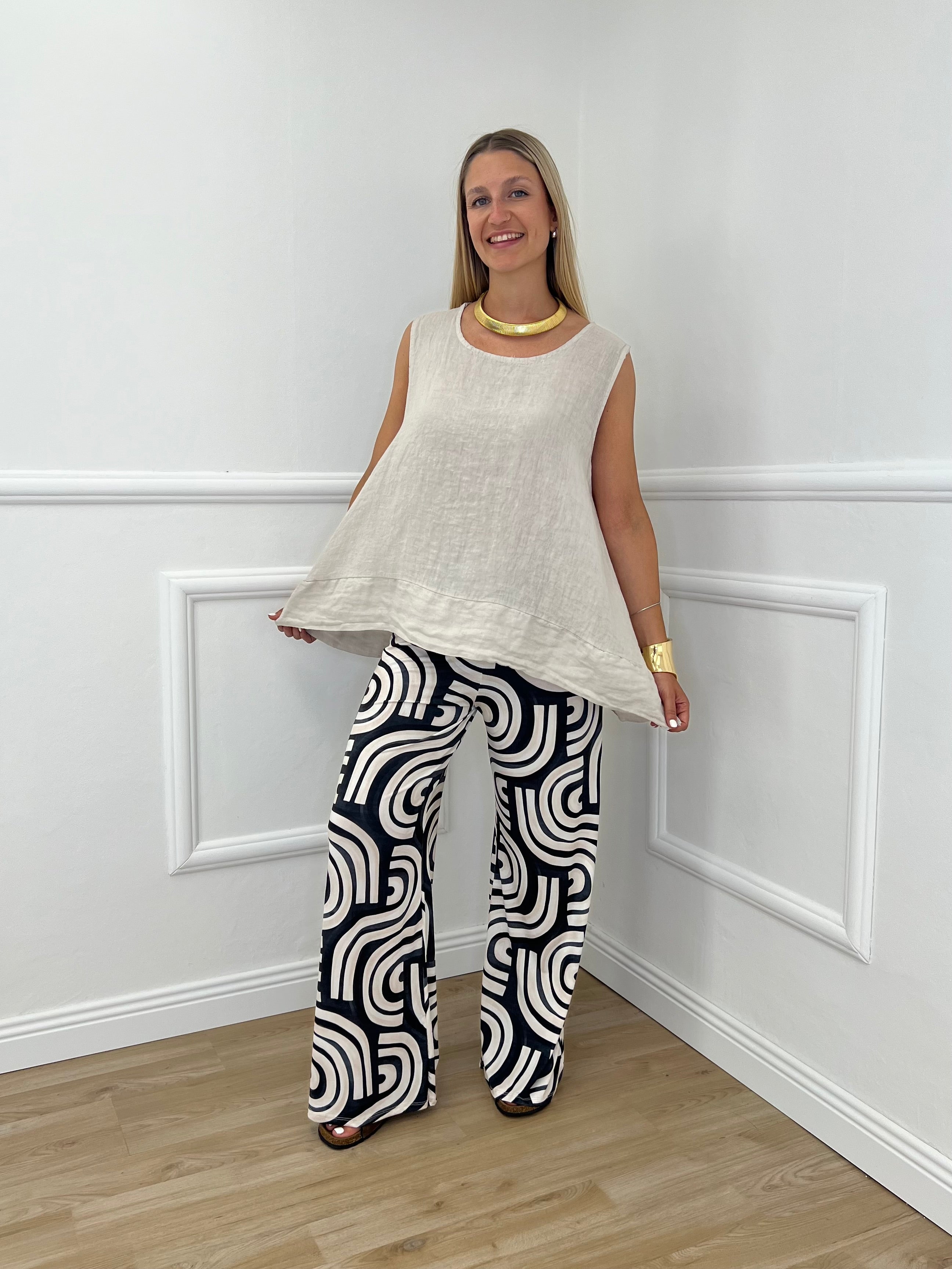 Pantalone Jersey Geometrico 9078 Nero