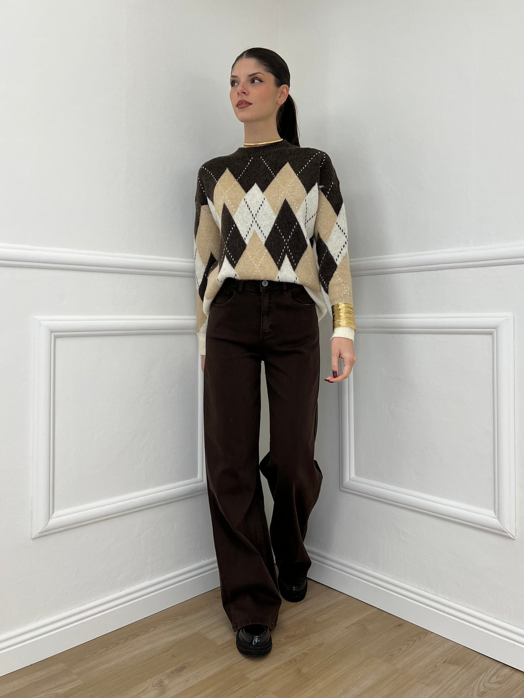 Jeans a Palazzo 2297 Marrone