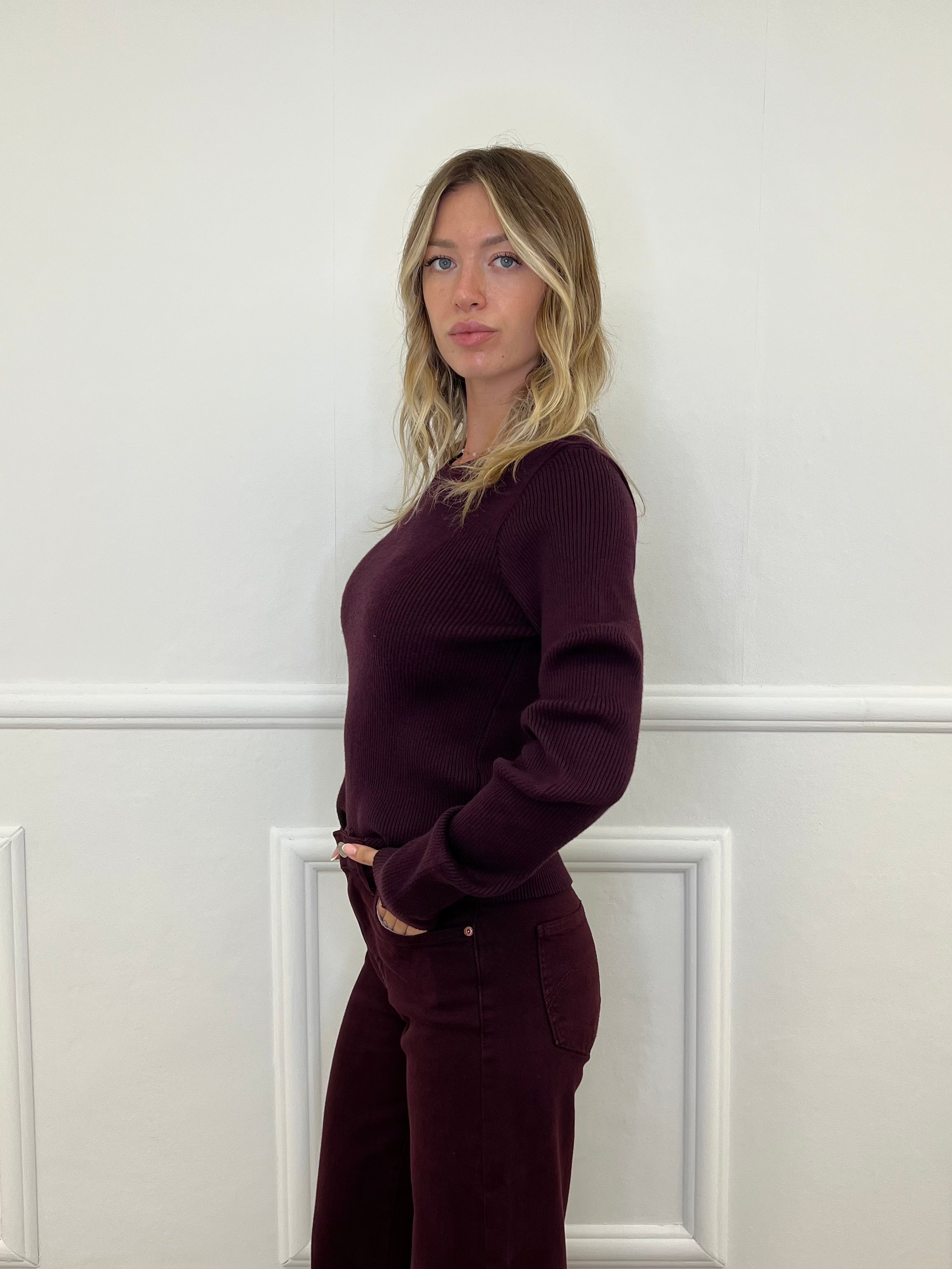 Maglia Maniche Goffrate 7867 Burgundy