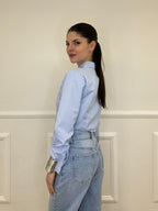 Camicia Crop a Righe 3147 Azzurro