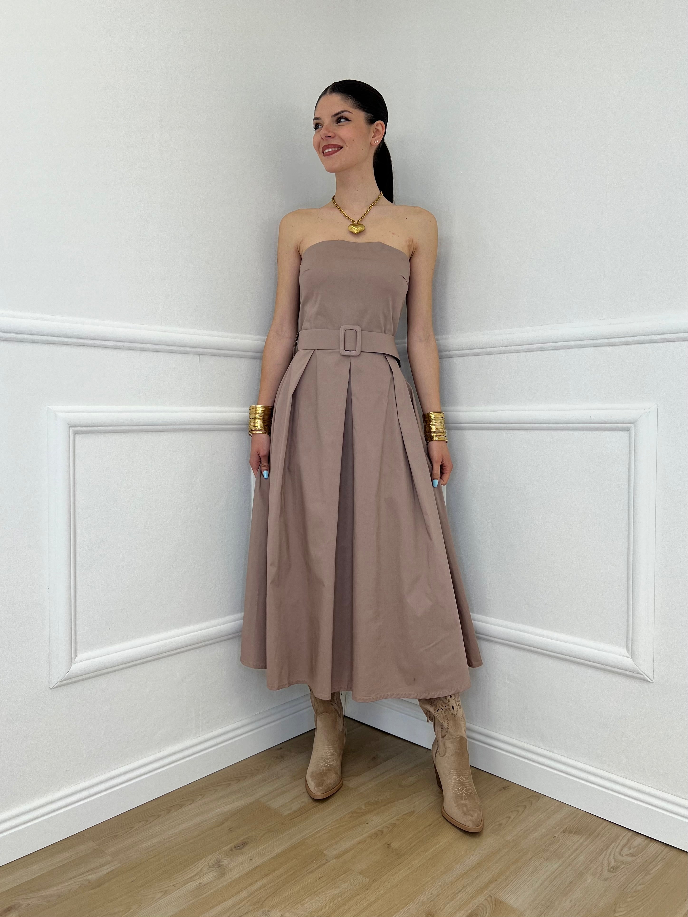 Abito a Fascia Cintura 9762 Taupe