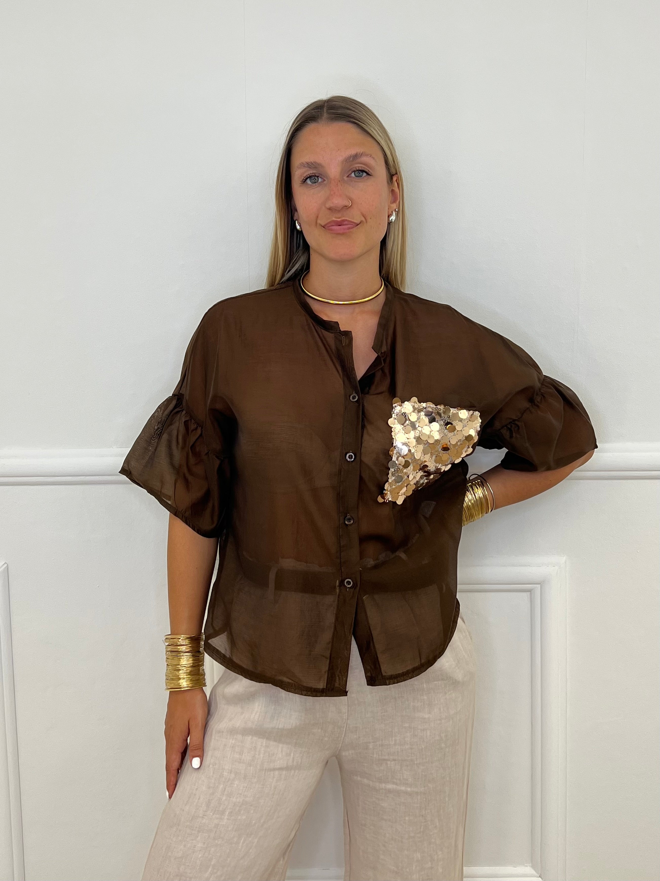 Camicia Tasca Paillettes 672-150 Marrone