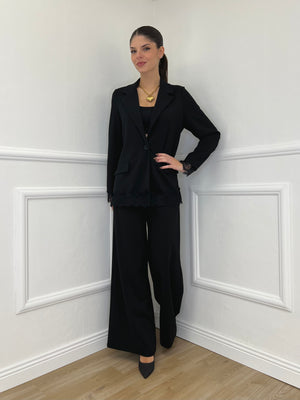 Completo Crepe Pizzo 55791 Nero