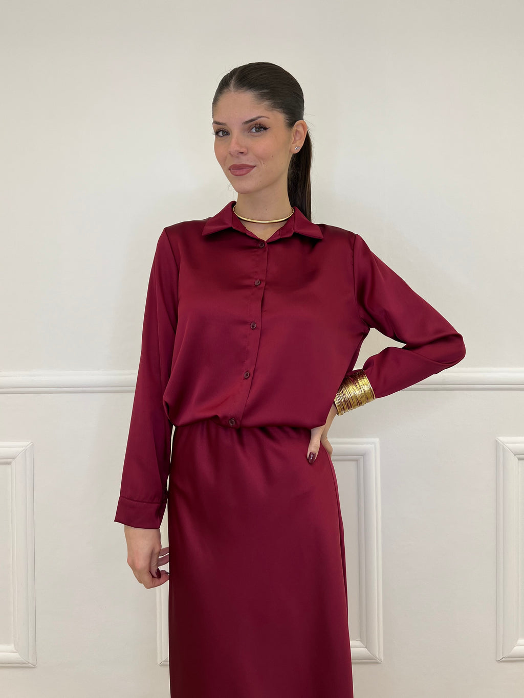 Camicia Satin 1081 Bordeaux