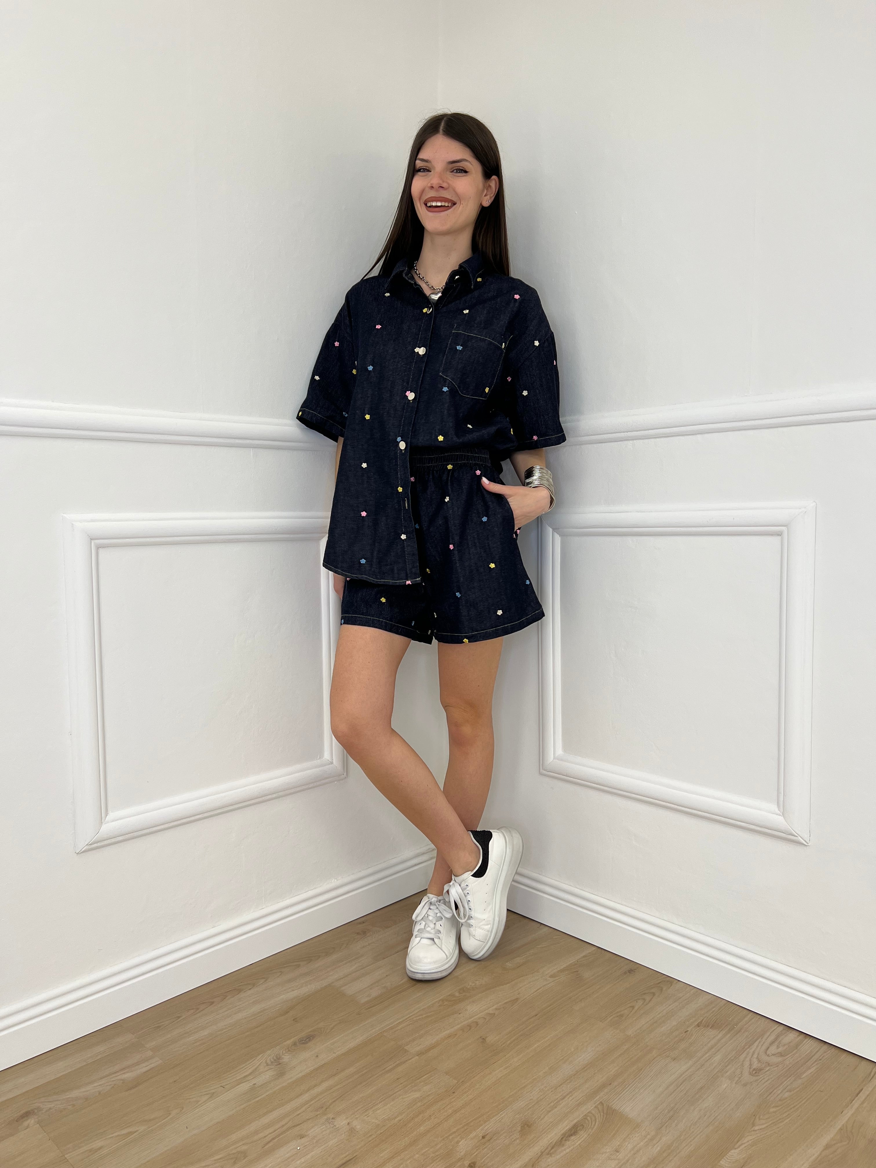 Completo Denim Shorts Ricami 2517 Blue Black