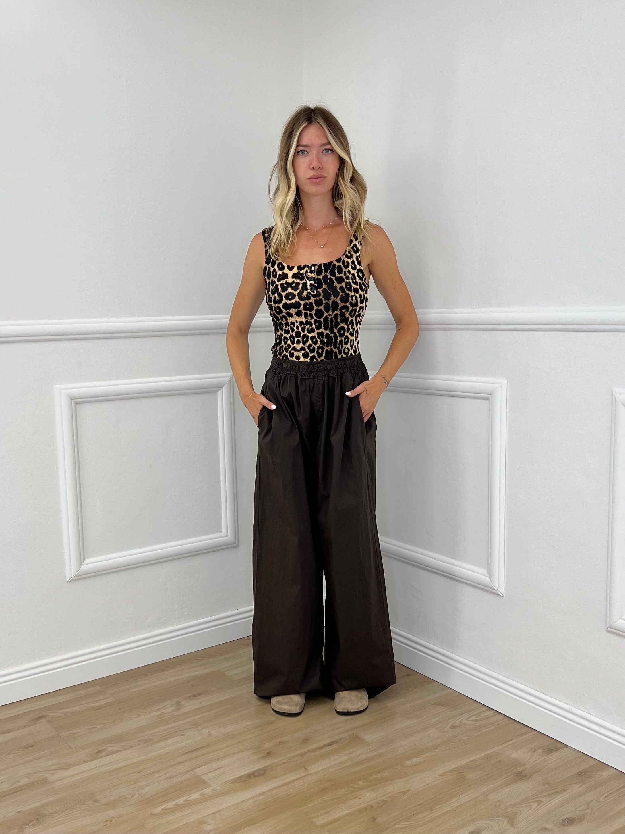 Pantalone a Palazzo Cotone 826121 Marrone
