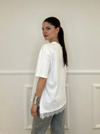 T-shirt Asimmetrica Con Pizzo 2824 Bianco