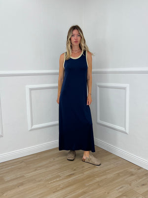 Abito Smanicato Profili Lurex 24408 Blu