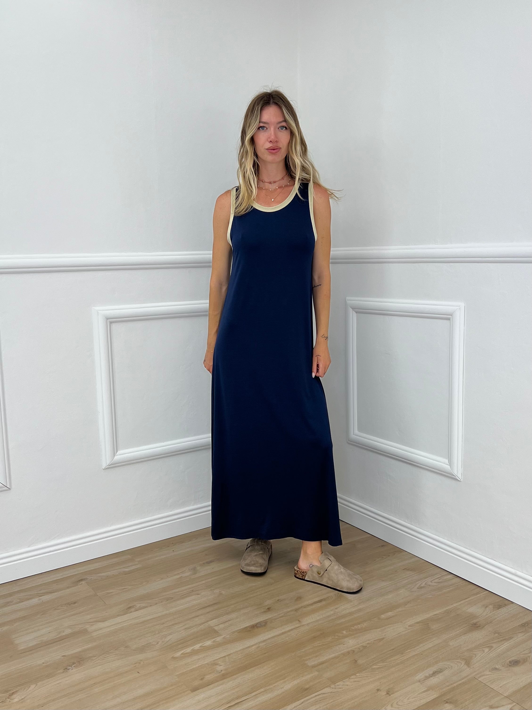 Abito Smanicato Profili Lurex 24408 Blu