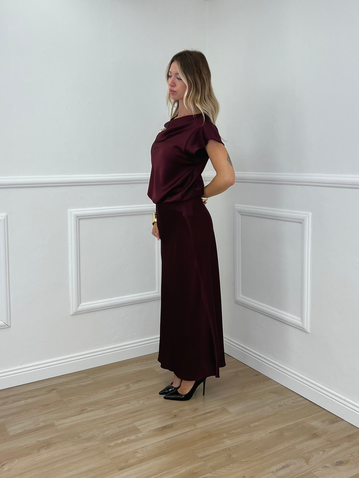 Blusa Satin Scollo Morbido 2548 Burgundy