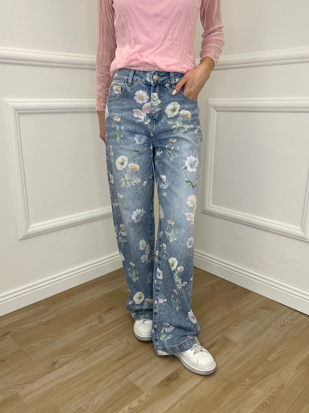 Jeans Floreale T901 Azzurro