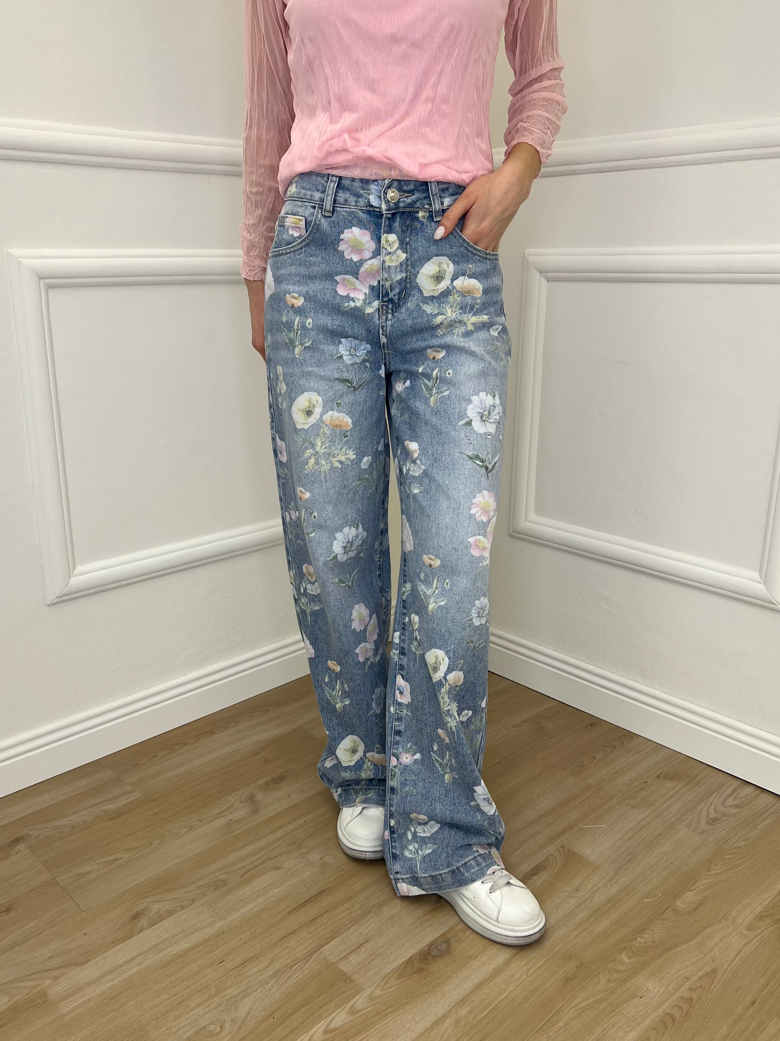 Jeans Floreale T901 Azzurro