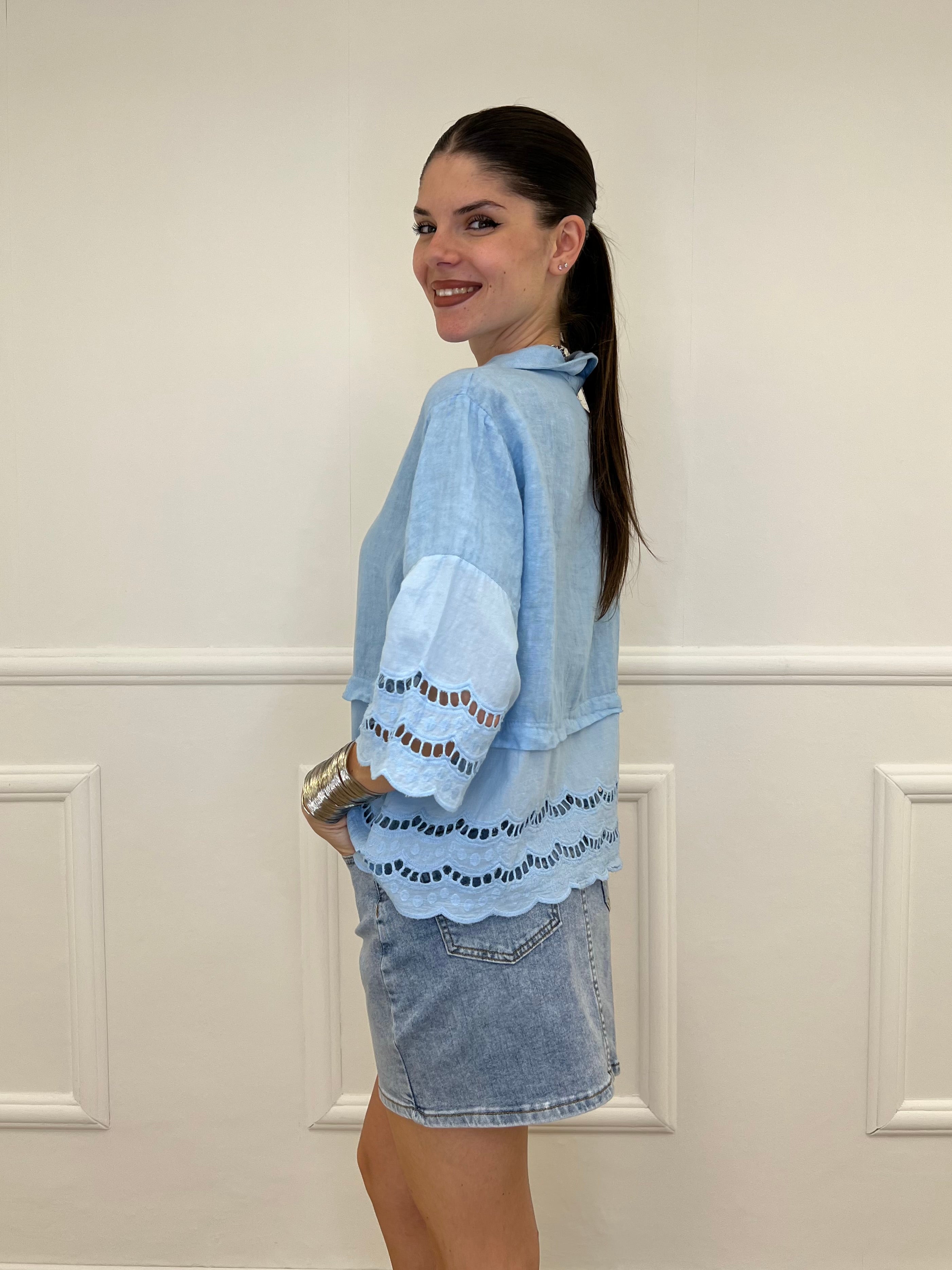 Camicia Lino Maniche Sangallo 1788 Azzurro
